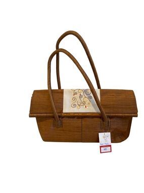 Vintage NWT Handcrafted Bamboo Fiber Handbag With Embroidered Flap By Concubine